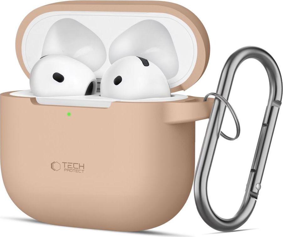 Tech-Protect Pouzdro s karabinou na sluchátka AirPods 4 - Tech-Protect, Silicone Hook Caffe Latte