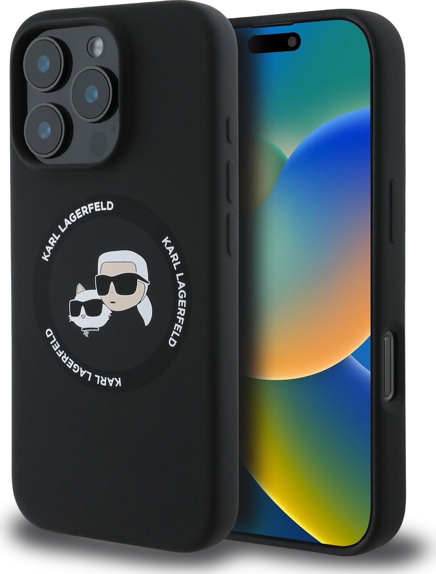 Karl Lagerfeld Liquid Silicone K&CH Heads MagSafe kryt iPhone 16 Pro Max černý
