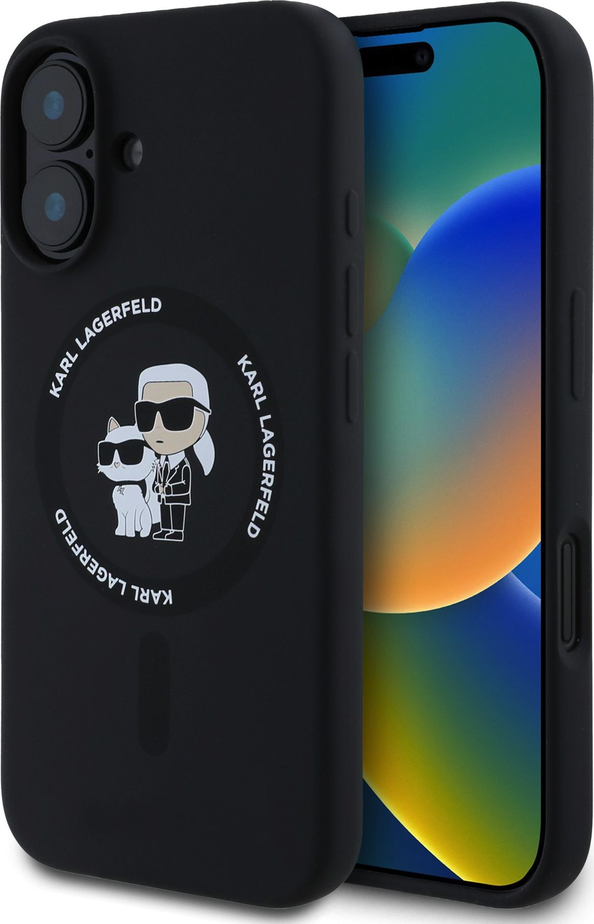 Karl Lagerfeld Liquid Silicone Karl and Choupette MagSafe kryt iPhone 16 černý