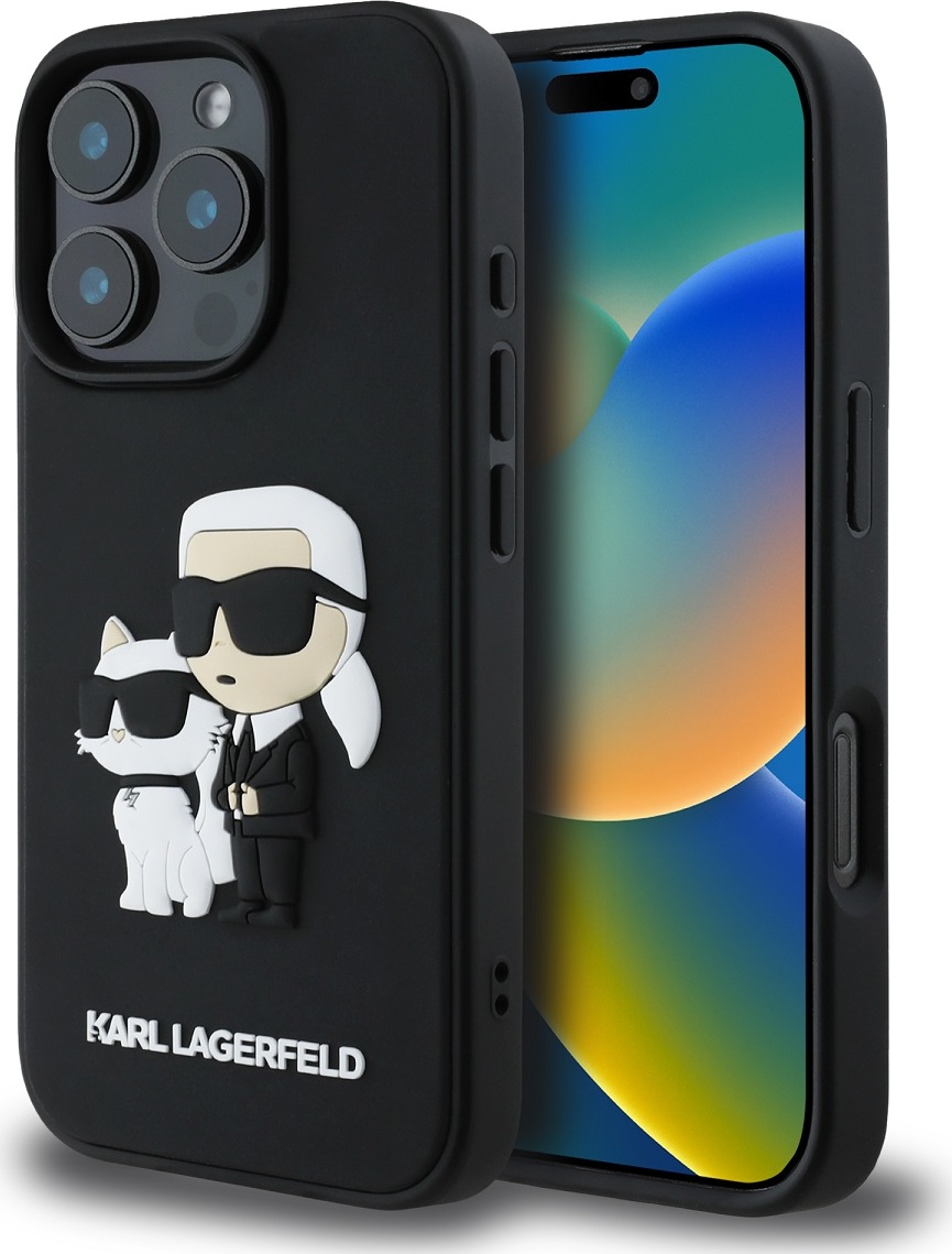 Karl Lagerfeld PU Saffiano Karl and Choupette kryt pro iPhone 16 Pro černý
