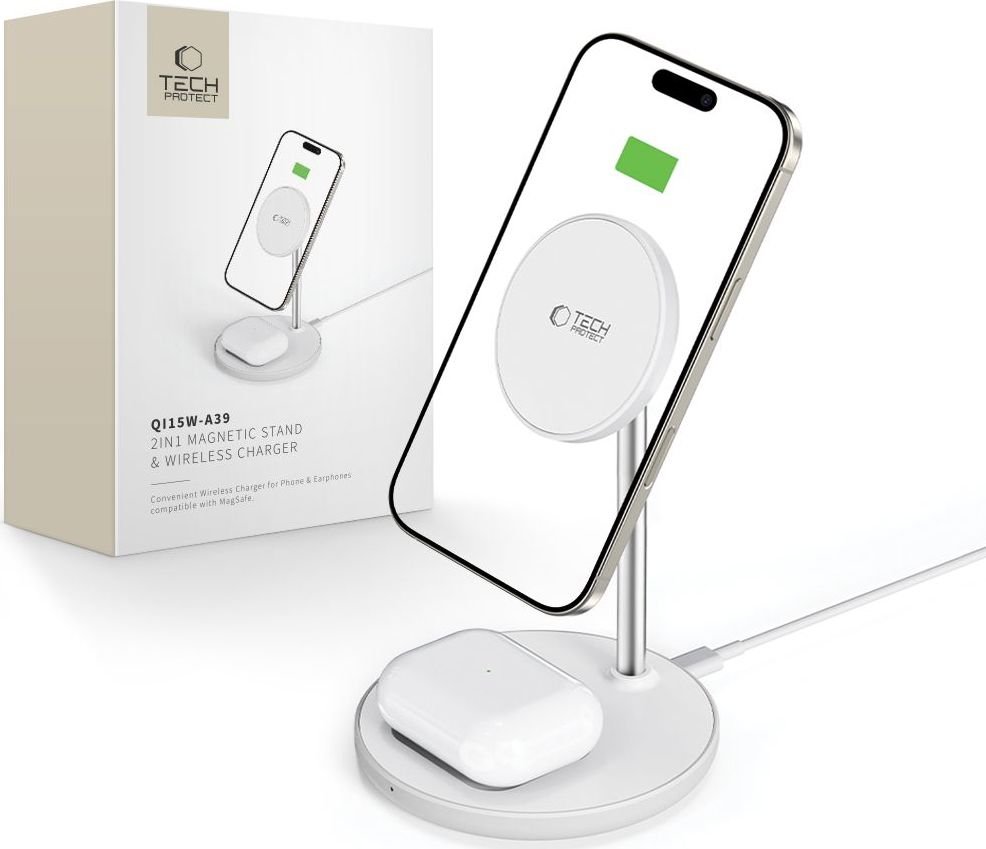 Tech-Protect Bezdrátová rychlá nabíječka pro iPhone a AirPods - Tech-Protect, QI15W-A39 MagSafe Wireless Charger White
