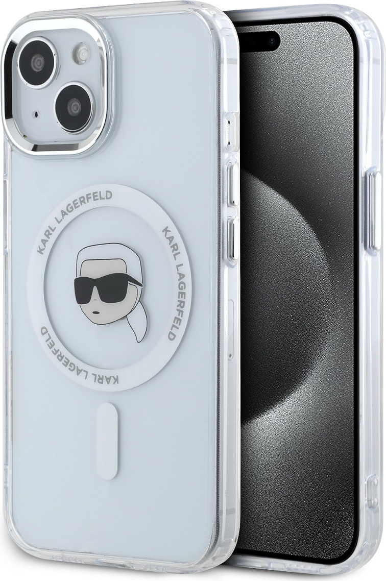 Karl Lagerfeld IML Karl Head Metal Frame MagSafe zadní kryt iPhone 15 čirý