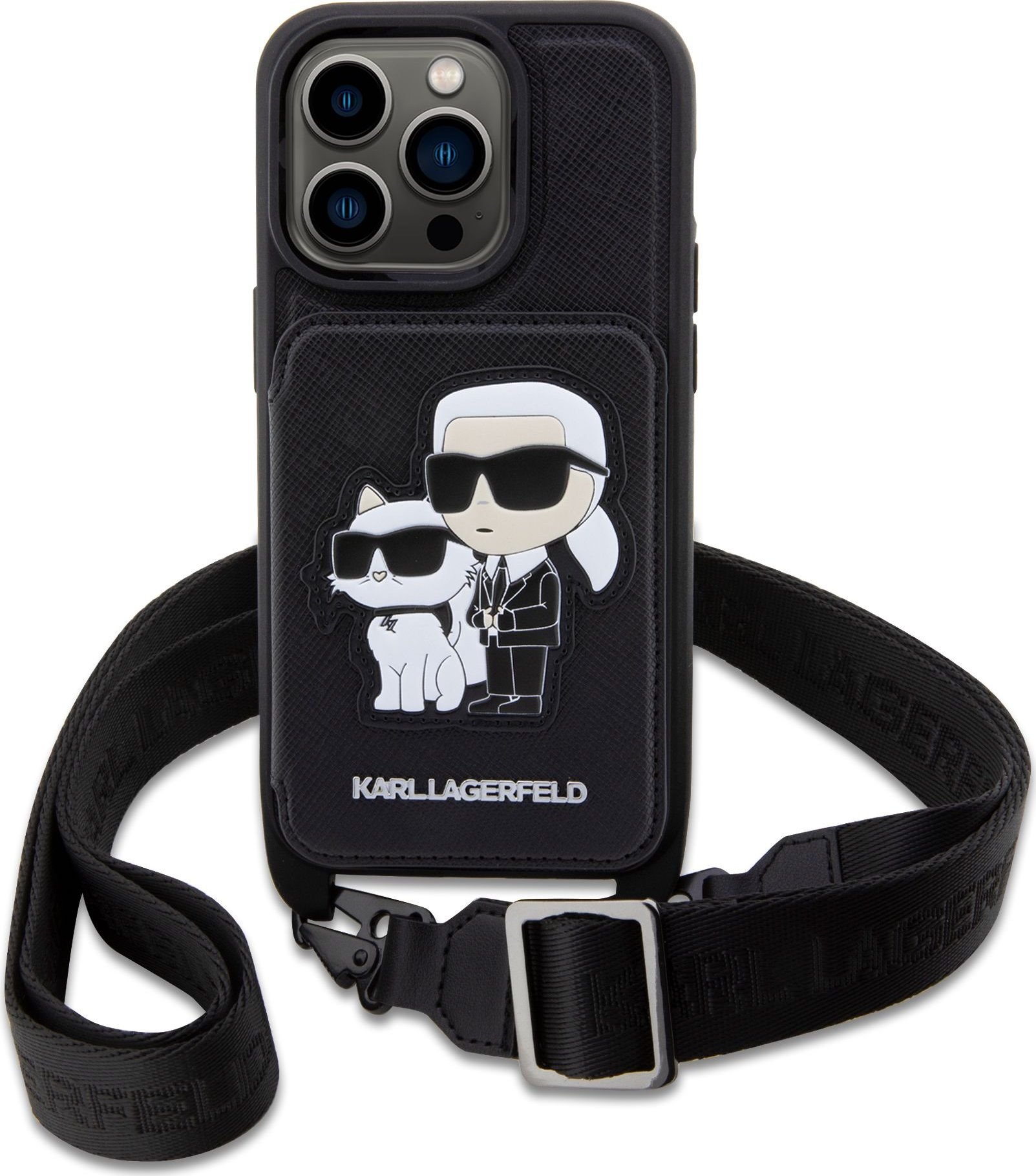 Karl Lagerfeld Saffiano Crossbody Karl and Choupette NFT kryt pro iPhone 14 Pro černý