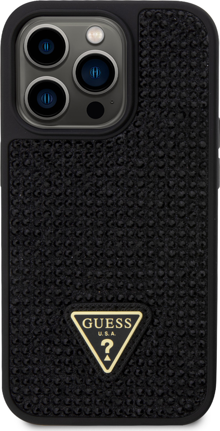 Guess Ochranný kryt pro iPhone 15 Pro - Guess, Rhinestones Triangle Metal Logo Black