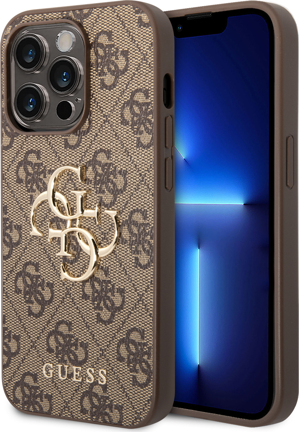 Guess PU 4G Metal Logo kryt iPhone 15 Pro hnědý
