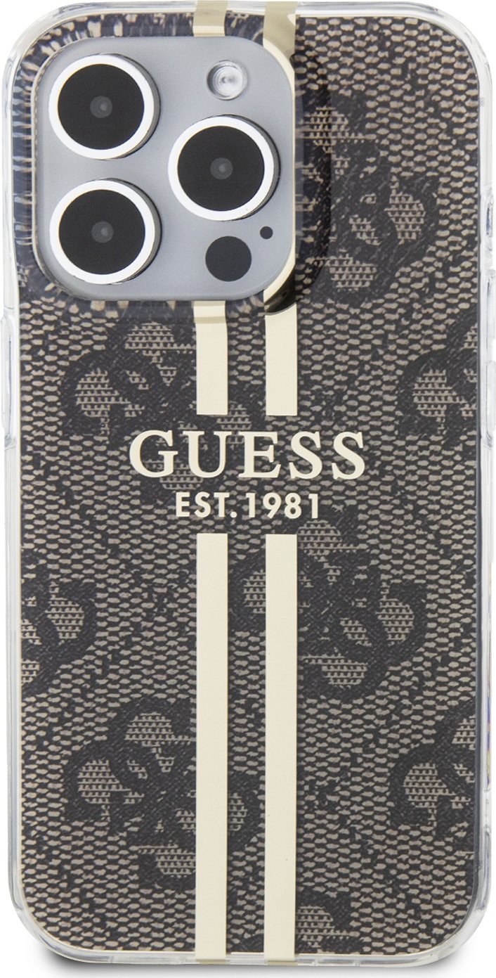 Guess Ochranný kryt na iPhone 15 Pro - Guess, IML 4G Gold Stripe Brown