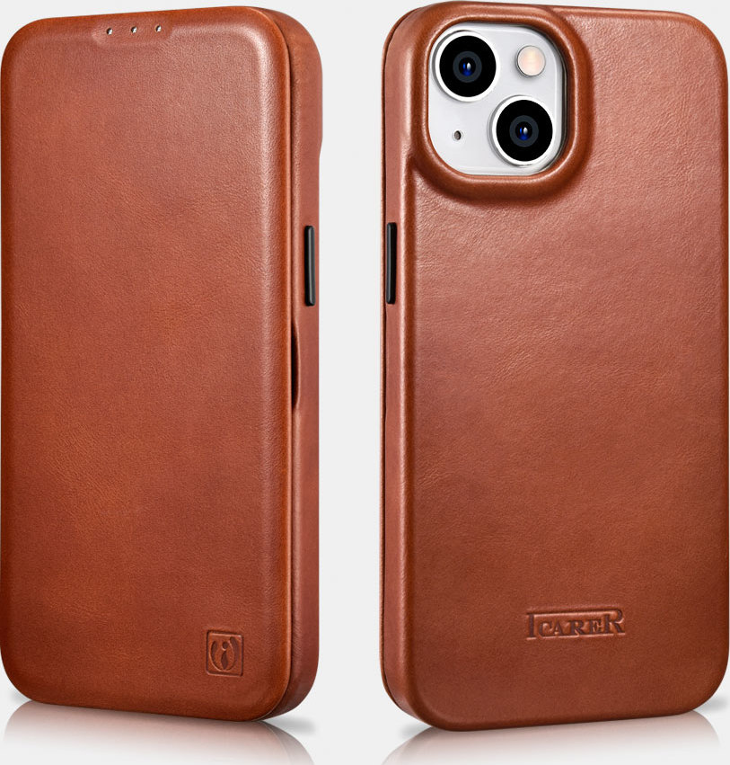 iCarer Knížkové pouzdro pro iPhone 14 PLUS - iCarer, Curved Edge MagSafe Brown