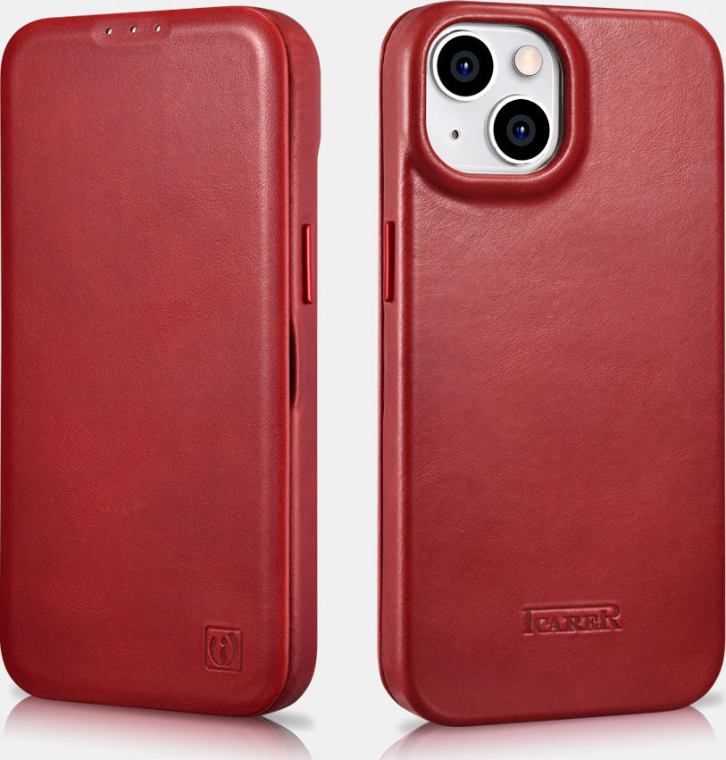 iCarer Knížkové pouzdro pro iPhone 14 PLUS - iCarer, Curved Edge MagSafe Red