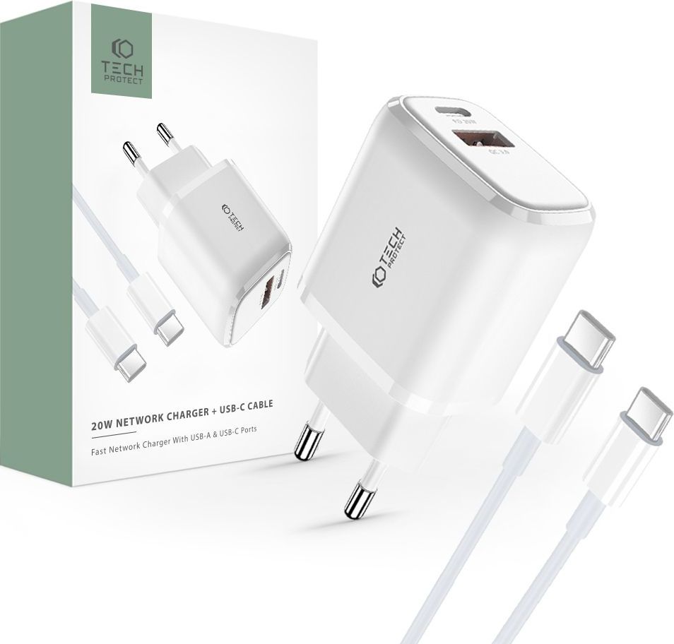 Tech-Protect Nabíjecí USB adaptér do sítě - Tech-Protect, PD20W/QC3.0 + USB-C kabel