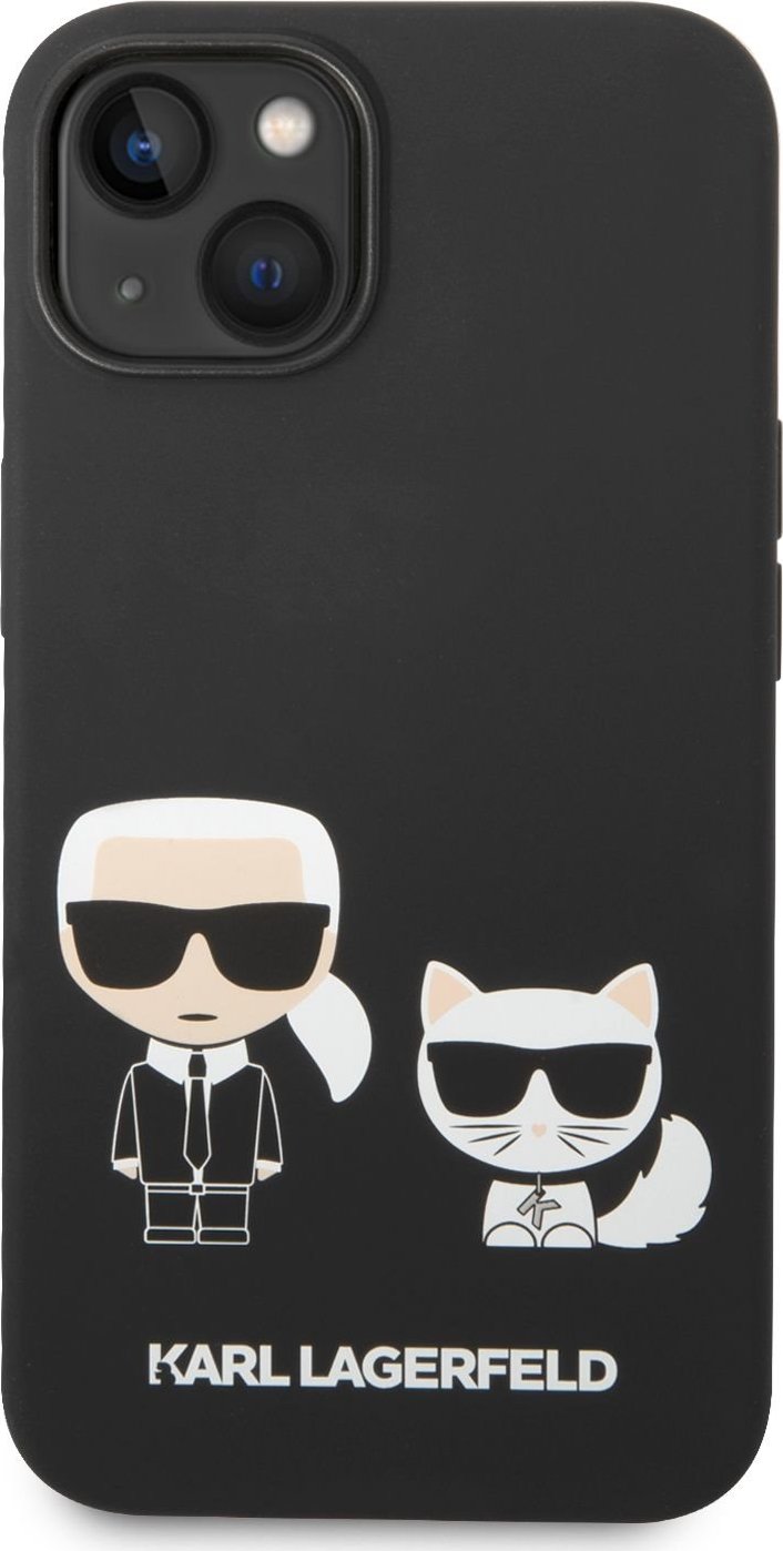 Pouzdro Karl Lagerfeld and Choupette Liquid Silicone iPhone 14 Plus černé