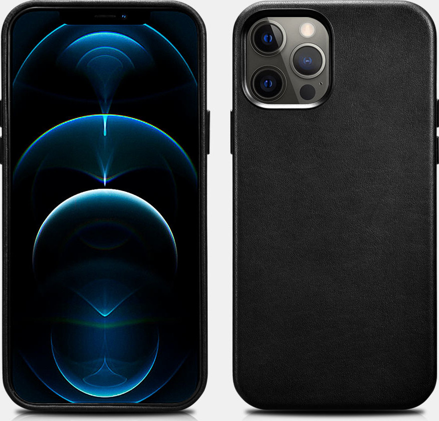 iCarer Kožený kryt na iPhone 12 Pro MAX - iCarer, Crazy Horse with MagSafe Black