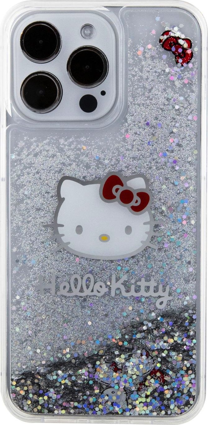 Hello Kitty Ochranný kryt na iPhone 15 Pro MAX - Hello Kitty, Liquid Glitter Electroplating Head Logo Transparent