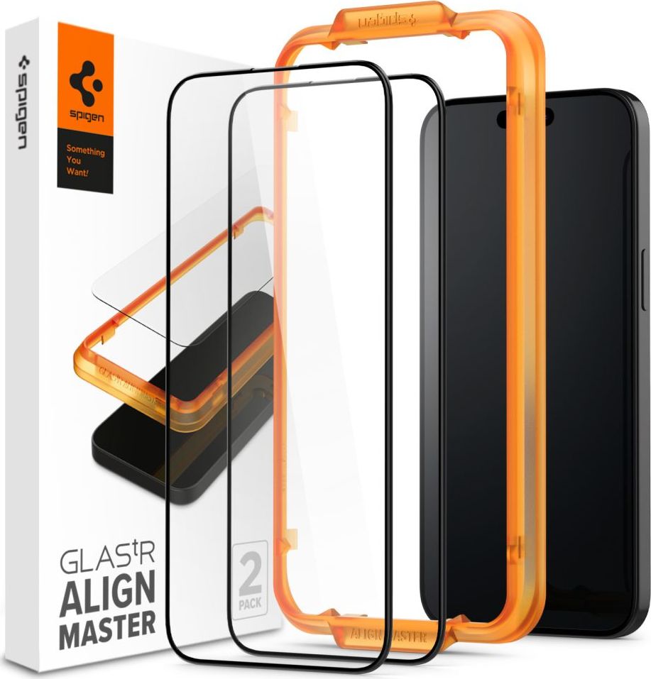 Spigen Glass tR AlignMaster 2 Pack tvrzené sklo iPhone 15 černé
