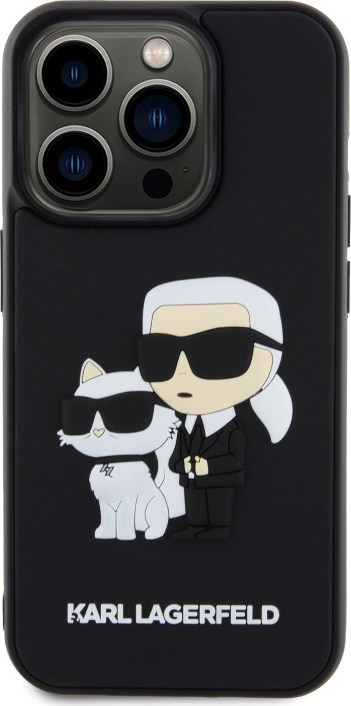 Karl Lagerfeld 3D Rubber Karl and Choupette kryt iPhone 15 Pro černý