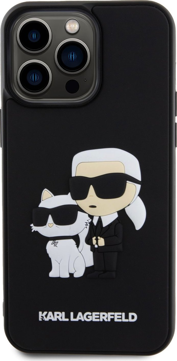 Karl Lagerfeld 3D Rubber Karl and Choupette kryt iPhone 15 Pro Max černý