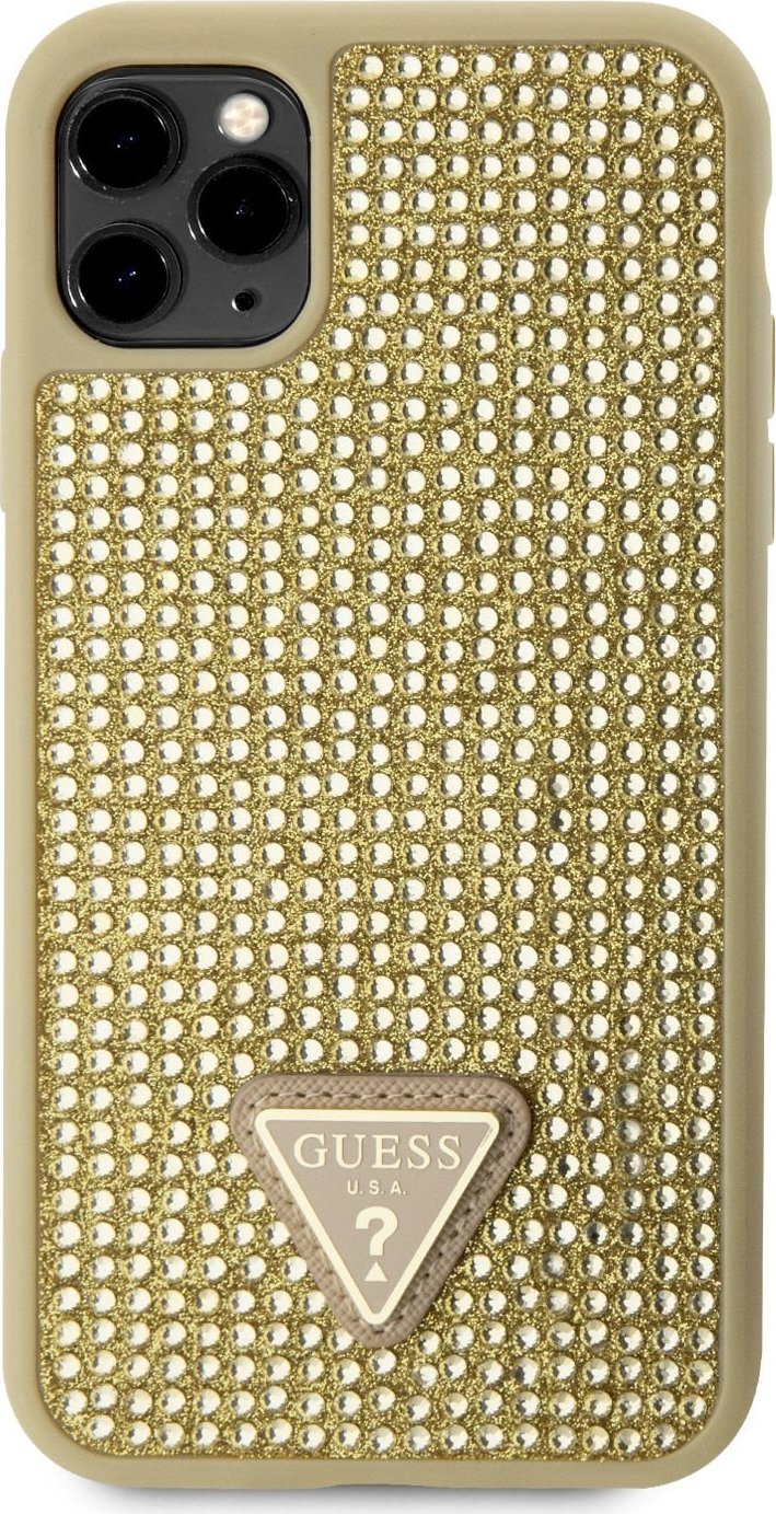 Guess Rhinestones Triangle Metal Logo kryt pro iPhone 11 Pro zlatý
