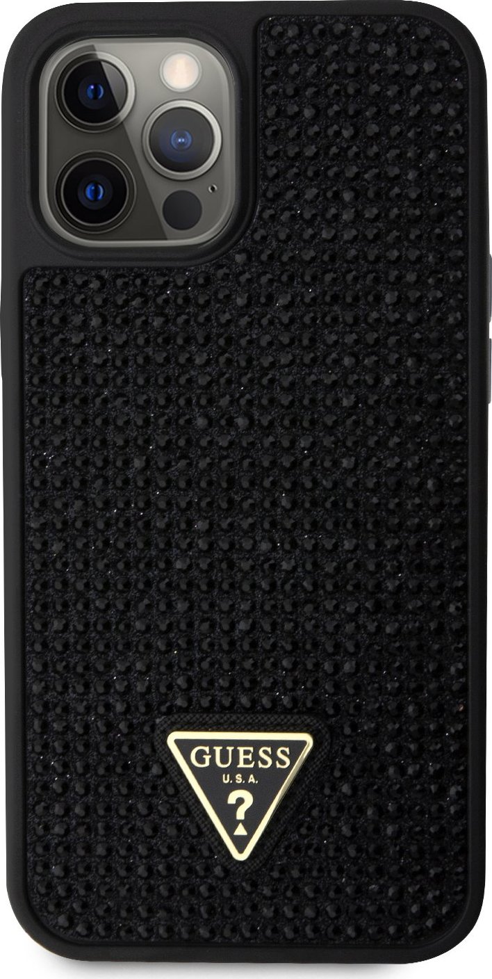 Guess Ochranný kryt pro iPhone 12 Pro MAX - Guess, Rhinestones Triangle Metal Logo Black
