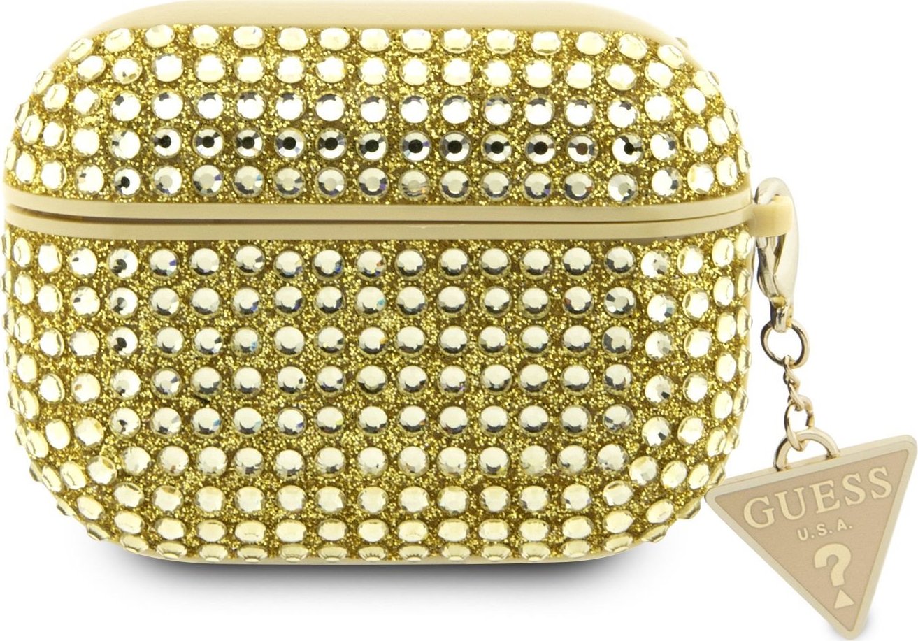 Guess Rhinestones Triangle Metal Logo pouzdro AirPods Pro zlaté