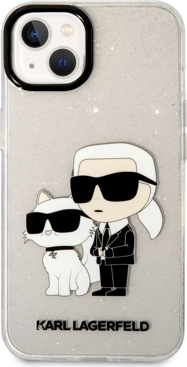 Karl Lagerfeld Ochranný kryt pro iPhone 13 - Karl Lagerfeld, IML Glitter Karl and Choupette Transparent