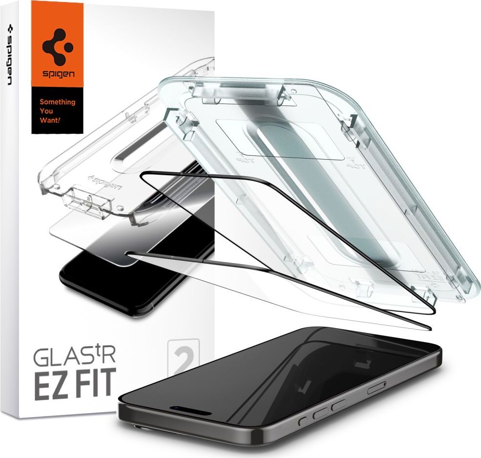 Spigen Glass tR EZ Fit 2 Pack tvrzené sklo iPhone 15 Pro Max černé