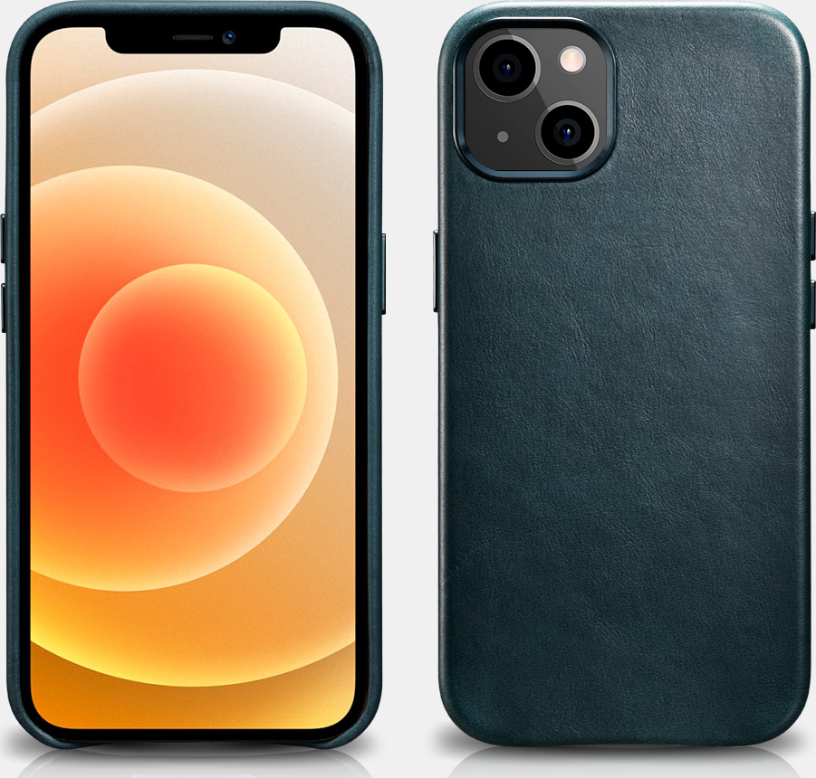 iCarer Kožený kryt na iPhone 13 - iCarer, Oil Wax with MagSafe Blue