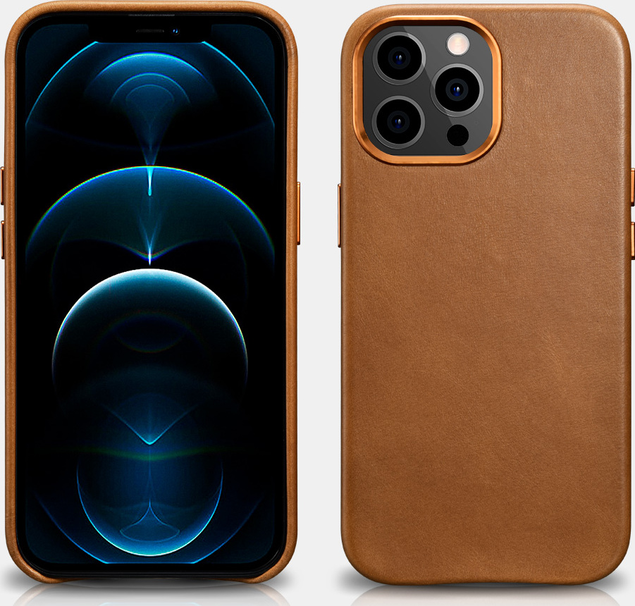 iCarer Kožený kryt na iPhone 13 Pro MAX - iCarer, Oil Wax with MagSafe Brown