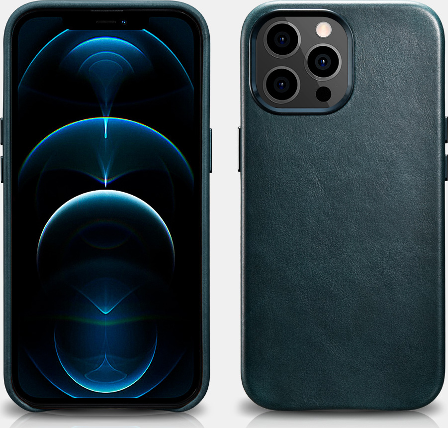 iCarer Kožený kryt na iPhone 13 Pro MAX - iCarer, Oil Wax with MagSafe Blue
