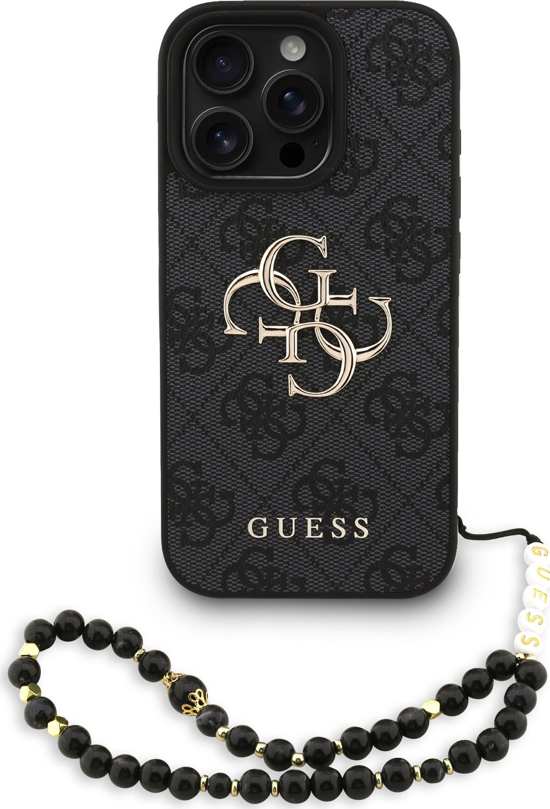 Guess PU 4G Metal Logo Strap kryt iPhone 16 Pro černý