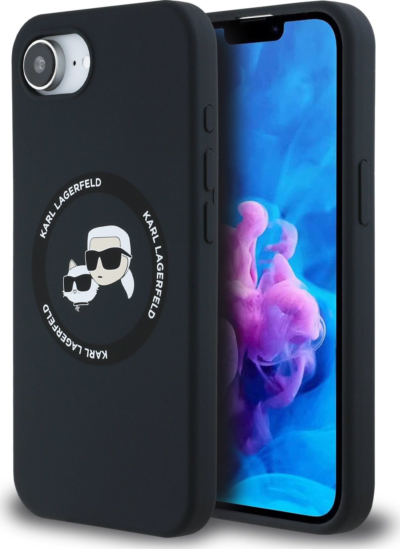 Karl Lagerfeld Liquid Silicone K&CH Heads MagSafe kryt iPhone 16e černý