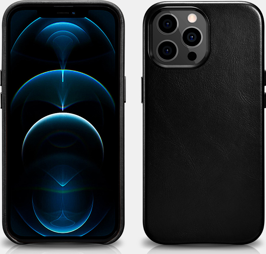 iCarer Kožený kryt na iPhone 13 Pro MAX - iCarer, Oil Wax with MagSafe Black