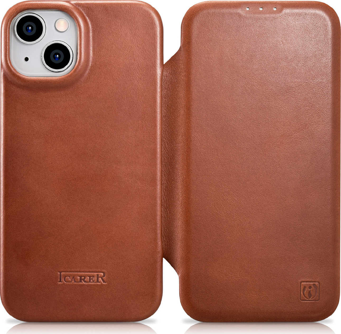 iCarer Knížkové pouzdro pro iPhone 14 - iCarer, Curved Edge MagSafe Brown