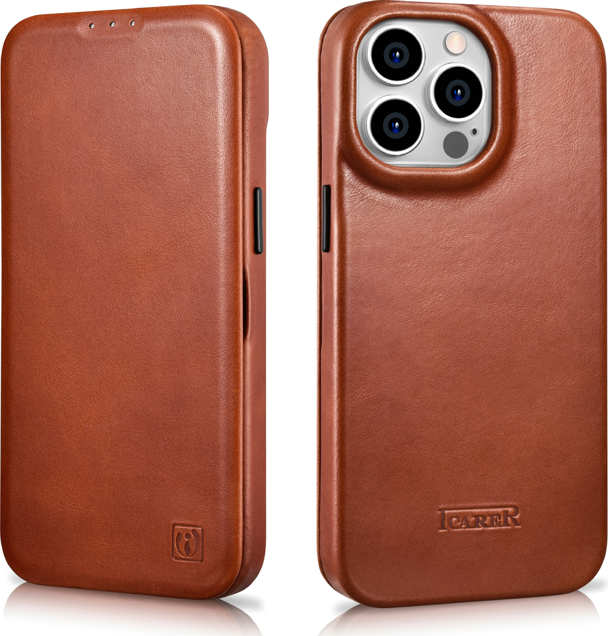 iCarer Knížkové pouzdro pro iPhone 14 Pro - iCarer, Curved Edge MagSafe Brown