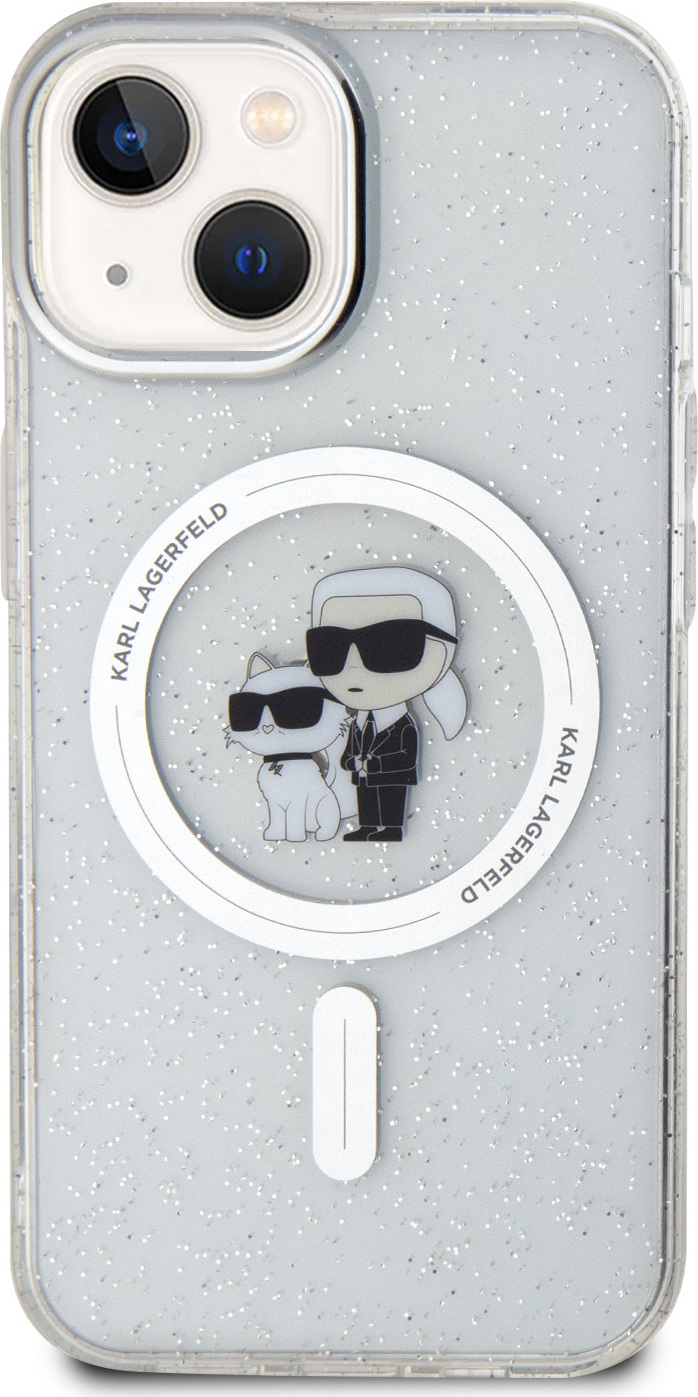 Karl Lagerfeld IML Glitter Karl and Choupette MagSafe kryt iPhone 15 čirý