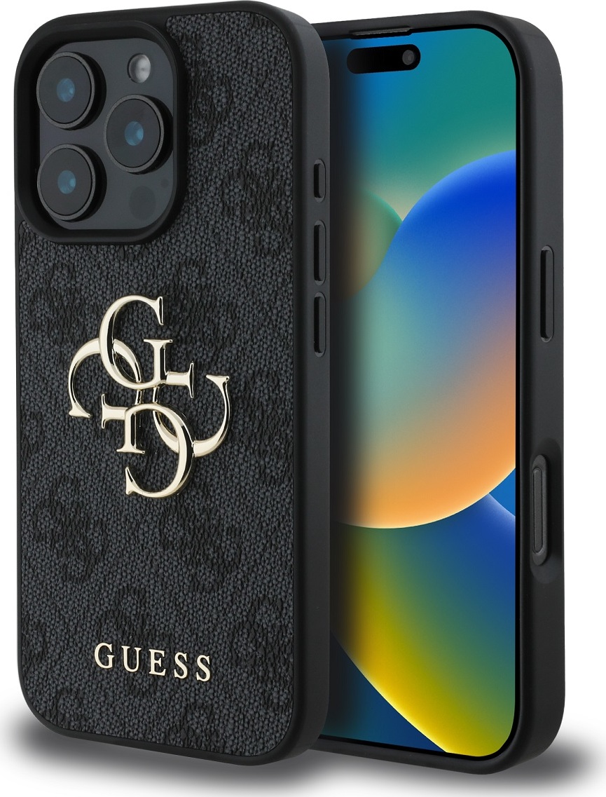 Guess PU 4G Metal Logo kryt pro iPhone 16 Pro šedý