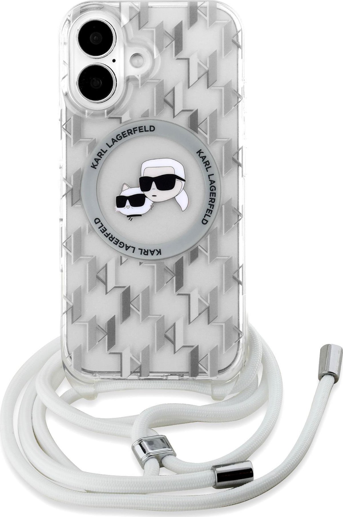 Karl Lagerfeld IML Monogram Crossbody K&CH Heads MagSafe kryt pro iPhone 16 čirý