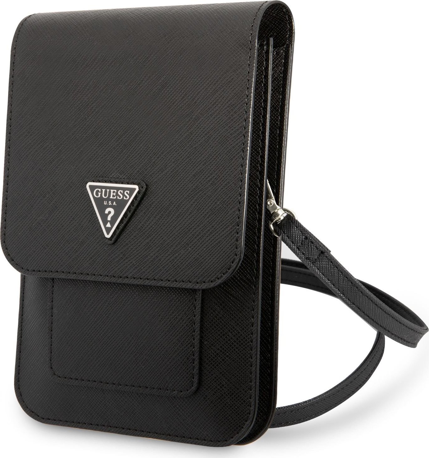 Guess PU Saffiano Triangle Logo Phone Bag černé