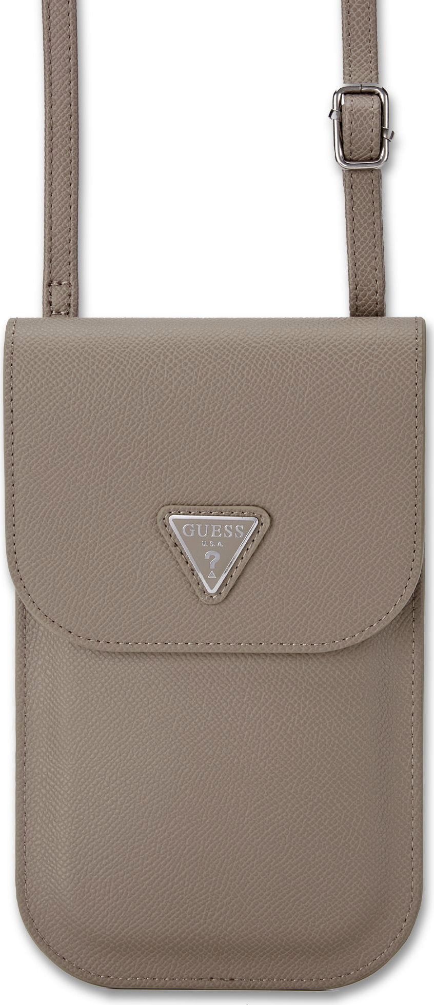Guess PU Grained Triangle Logo taška na telefon hnědá