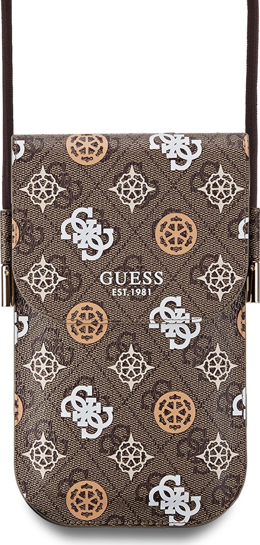 Guess PU 4G Peony Multicolor taška na telefon hnědá