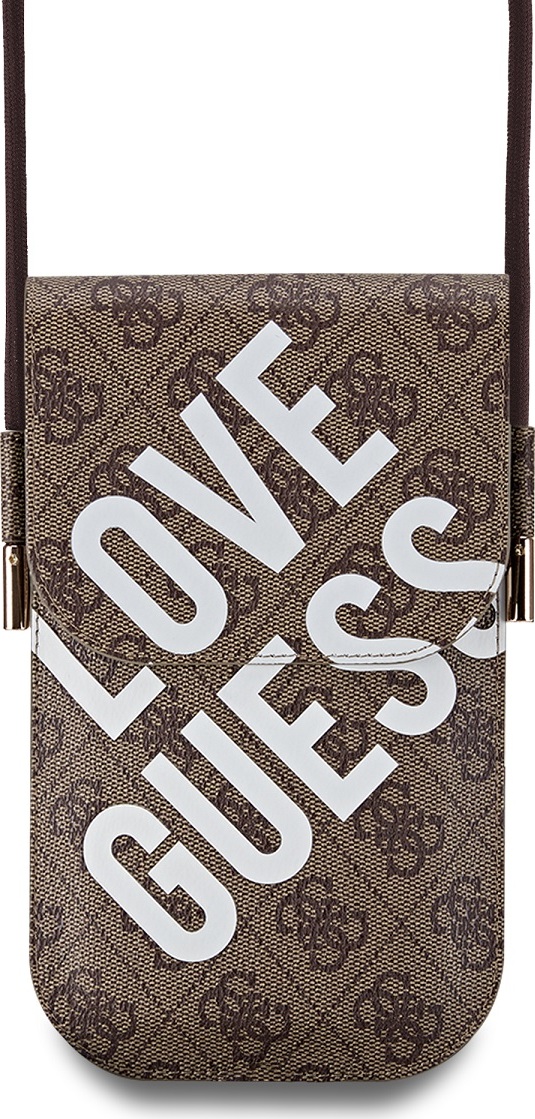 Guess PU 4G Big Love Logo taška na telefon hnědá