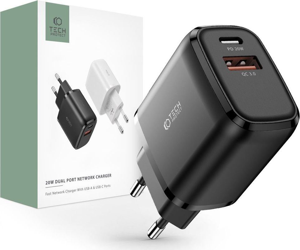 Tech-Protect Rychlá nabíječka do sítě - Tech-Protect, PD20W/QC3.0 Black