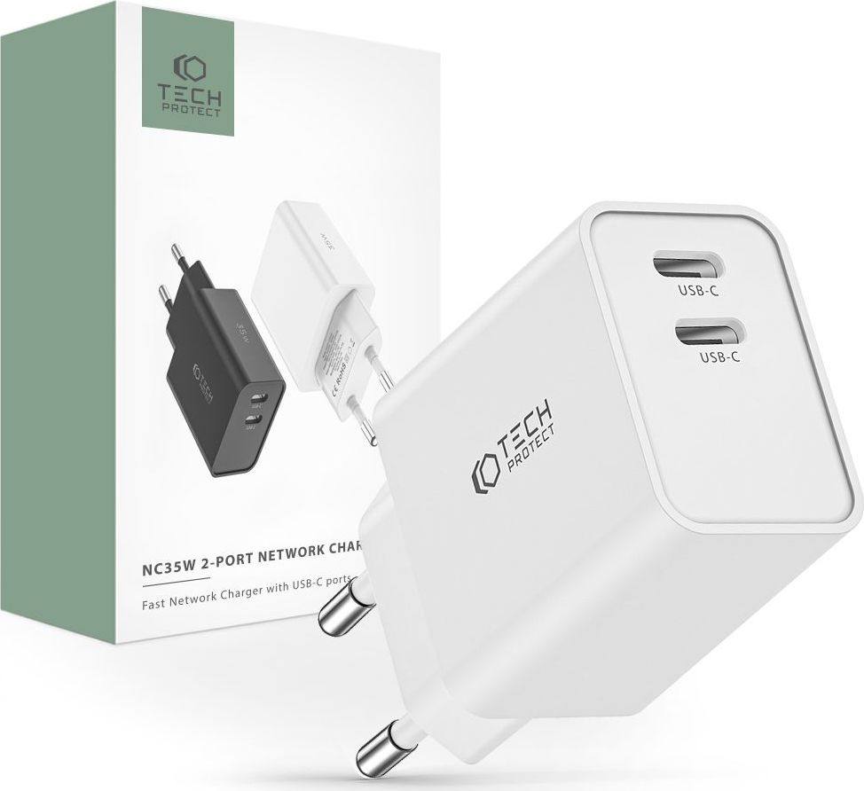 Tech-Protect Rychlá USB-C nabíječka do sítě - Tech-Protect, C35W PD35W White