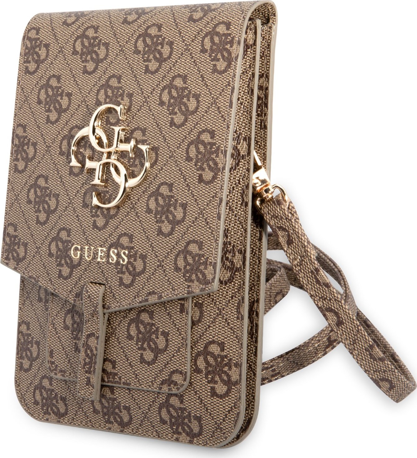 Guess Univerzální pouzdro / taška s kapsou na mobil - Guess, 4G Metal Logo Bag Brown
