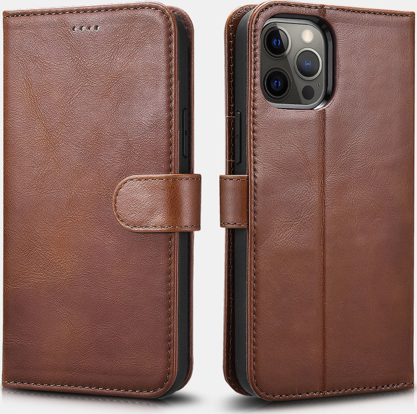 iCarer Kožené pouzdro na iPhone 12 Pro MAX - iCarer, Crazy Horse 2in1 with RFID Coffee