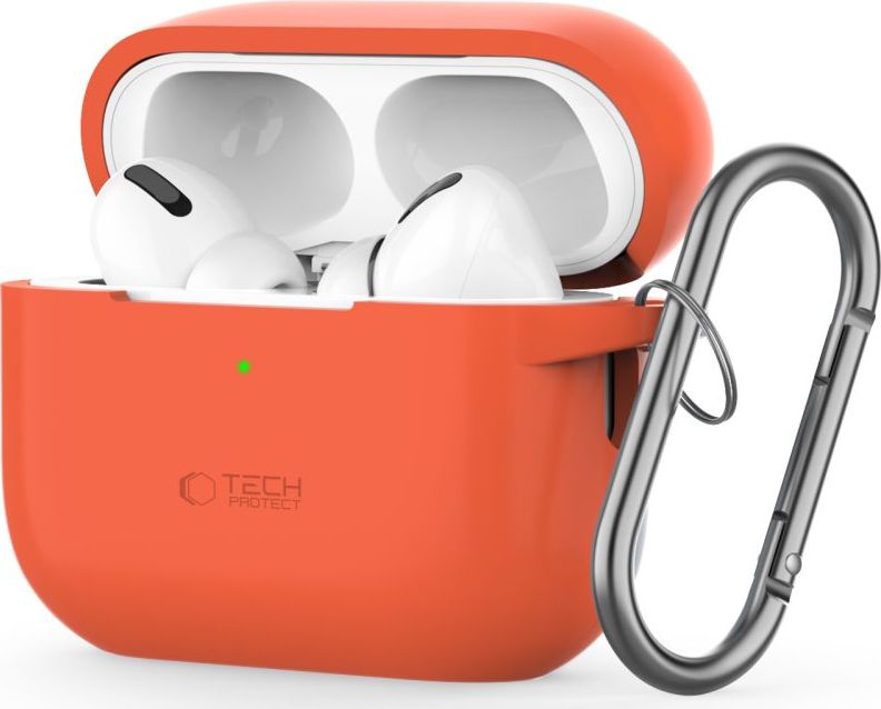 Tech-Protect Pouzdro s karabinou na sluchátka AirPods Pro 1/2 - Tech-Protect, Silicone Hook Neon Orange