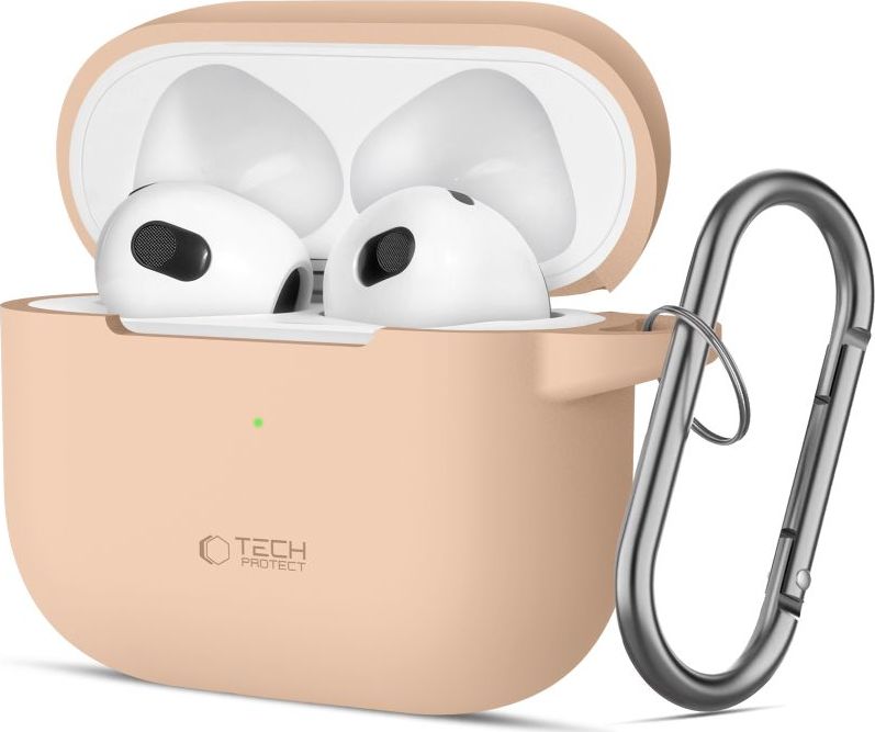 Tech-Protect Pouzdro s karabinou na sluchátka AirPods 3 - Tech-Protect, Silicone Hook Caffe Latte