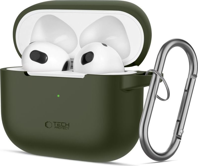Tech-Protect Pouzdro s karabinou na sluchátka AirPods 3 - Tech-Protect, Silicone Hook Olive Green