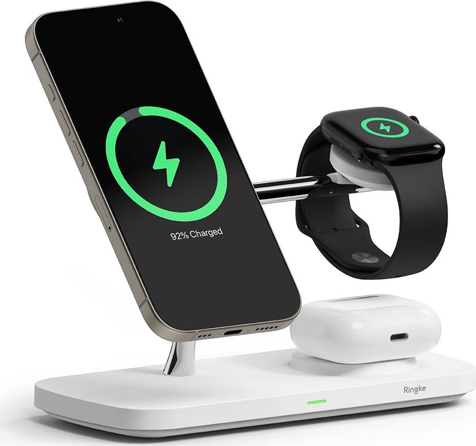 Ringke Bezdrátová rychlá nabíječka pro iPhone, AirPods a Apple Watch - Ringke, QI2 MagSafe Wireless Charger White