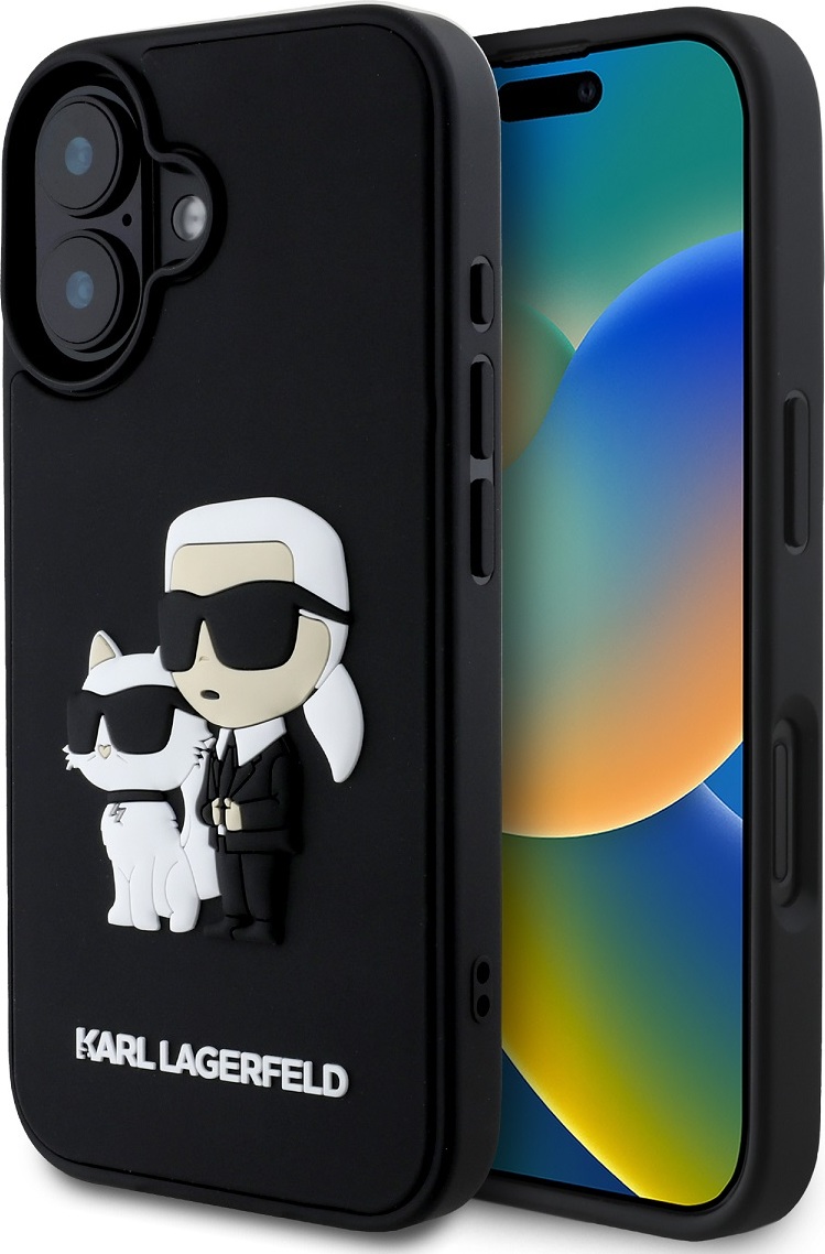 Karl Lagerfeld Ochranný kryt na iPhone 16 - Karl Lagerfeld, 3D Rubber Karl and Choupette Black