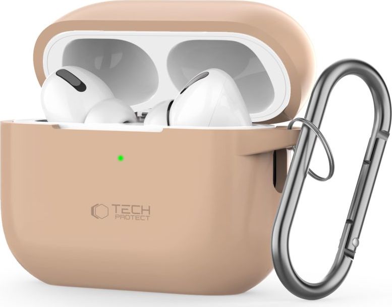 Tech-Protect Pouzdro s karabinou na sluchátka AirPods Pro 1/2 - Tech-Protect, Silicone Hook Caffe Latte