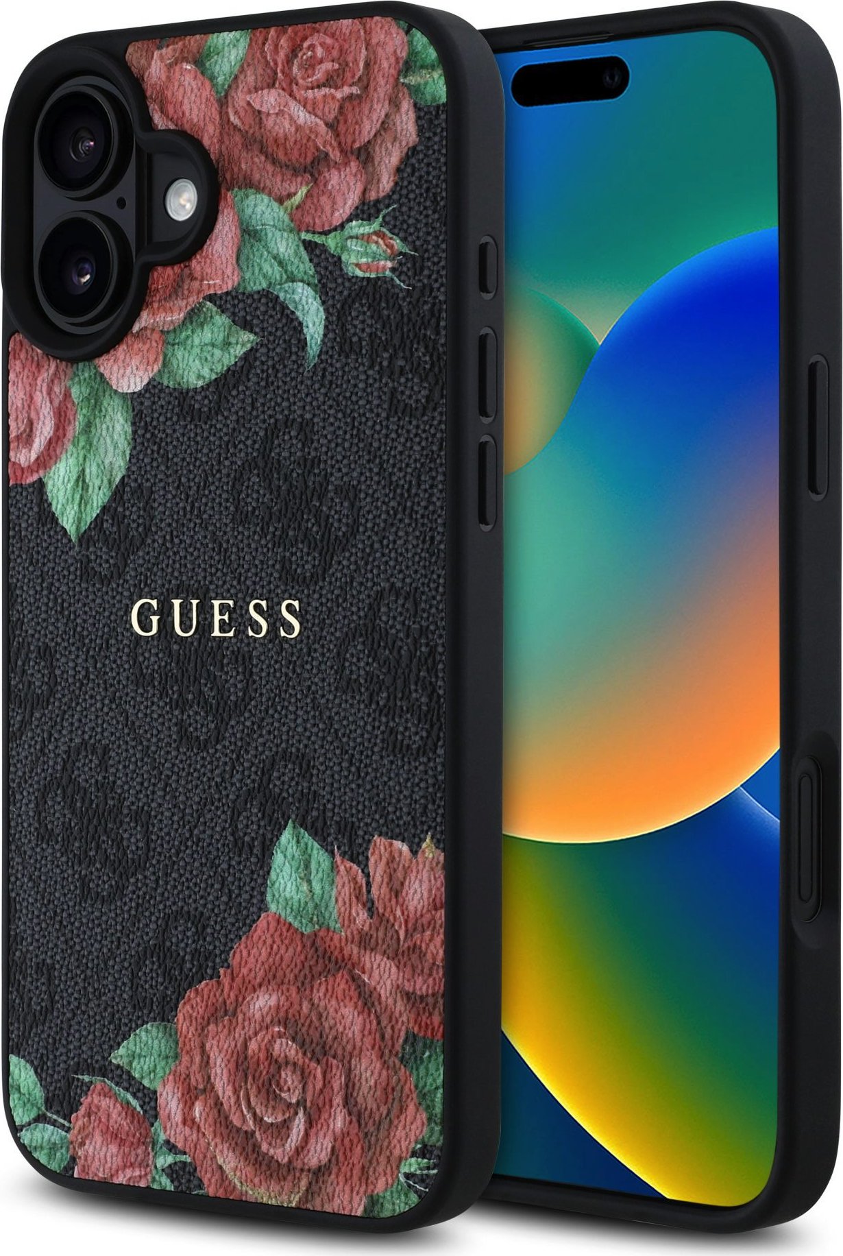 Guess PU Leather 4G Roses MagSafe kryt iPhone 16 černý